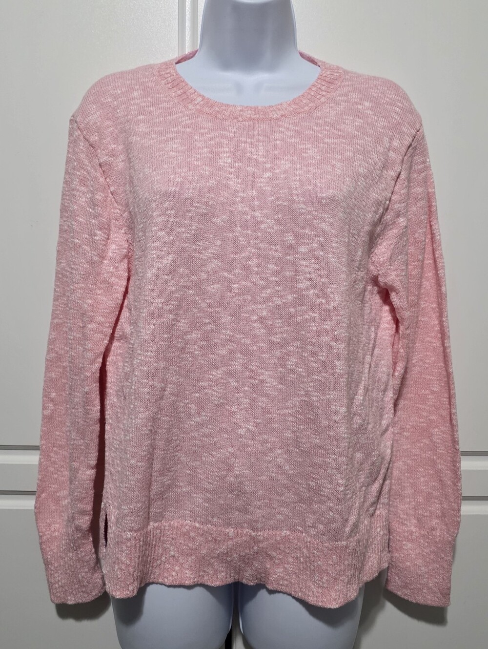 J.Crew Factory ReImagined Womens Pink White Heather Marled Knit Crewneck Sweater